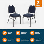 OEF Furnishings OEF9254-SV/2 Commercial-Grade Dome Back Banquet Stack Chair (Blue Fabric, Silver Powder-Coated Frame, 2-Pack)