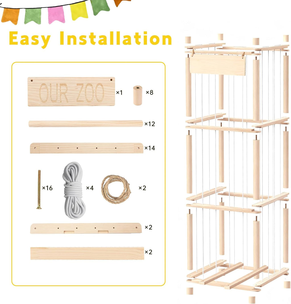 Stuffed Animal Storage & Organizer – Wooden Zoo Cage Display Shelf for Large Plush Toy Storage, Kids Room & Bedroom Decor