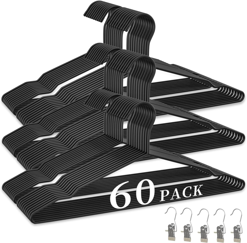 60Pack Metal Wire Hangers+5 Clothes Pins, 16.5" Wire Clothes Hangers for Standard Sized Shirt, Suits, Jackets, Skirts, Ultra Thin Space Saving, Bulk for Home and Commercial