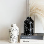 Kimdio Ceramic Vase Set, 2pcs Black and White Abstract Irregular Design Flower Vases, Modern Home Decor Living Room Decor Minimalist Decorative Vase for Pampas Grass