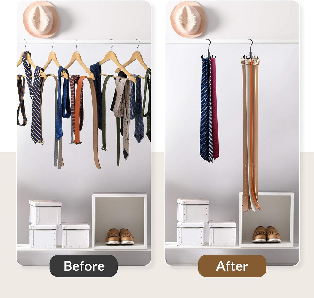 ZEDODIER Belt Organizer for Closet, Heavy-Duty Rotating Belt Hanger Tie Rack Holds up to 24 Belts, Hanging Space Saving Metal Belt Holder for Closet Storage
