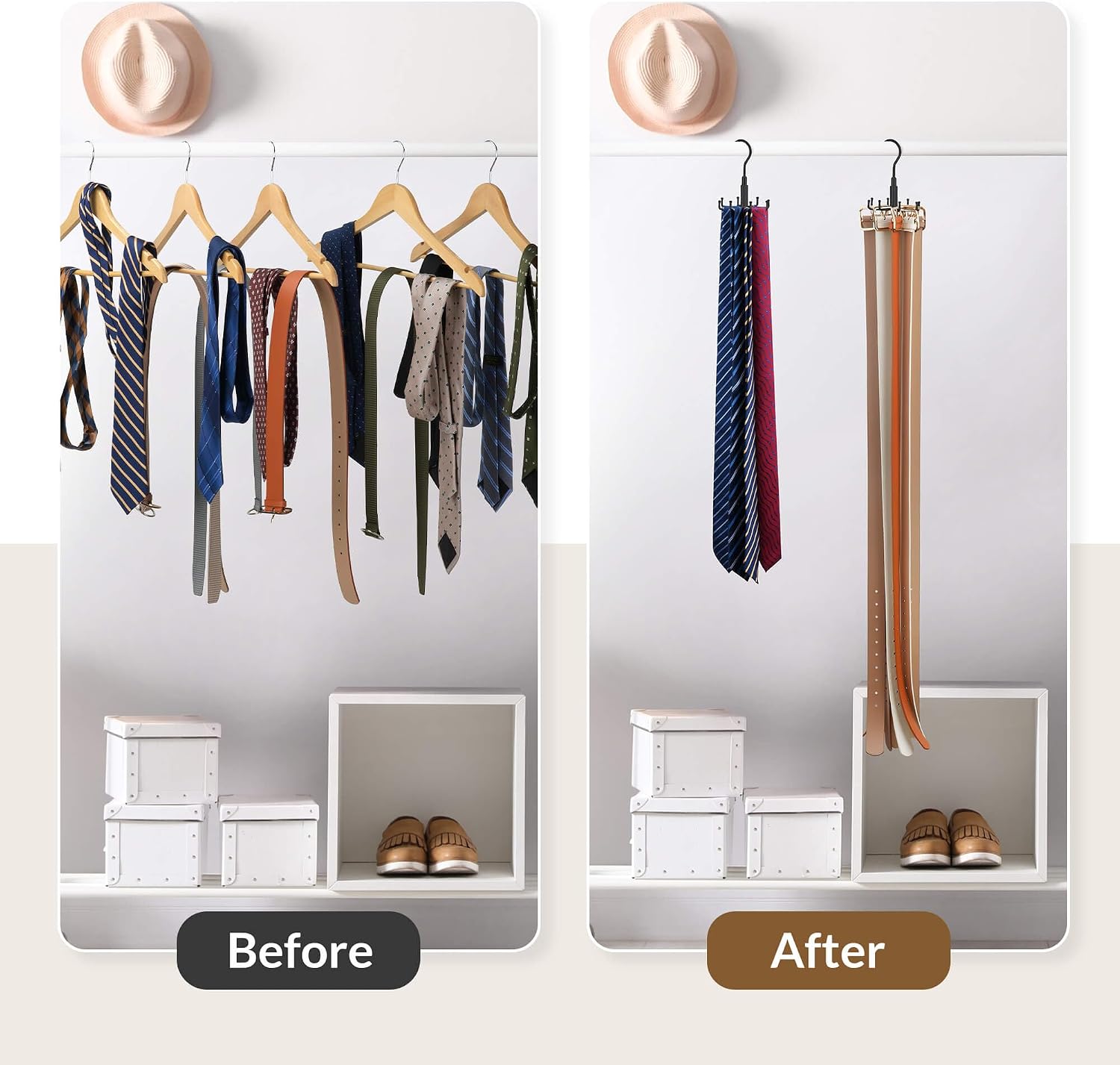 ZEDODIER Belt Organizer for Closet, Heavy-Duty Rotating Belt Hanger Tie Rack Holds up to 24 Belts, Hanging Space Saving Metal Belt Holder for Closet Storage