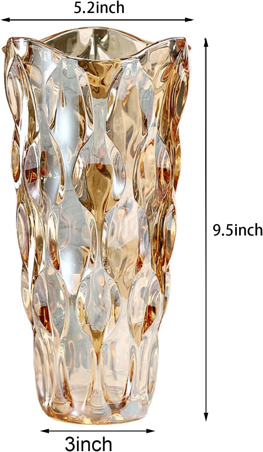 9.5" High Thickened Amber Glass Flower Vase for Home Decor, Dining Wedding Table Office Holiday Party Centerpiece Decoration