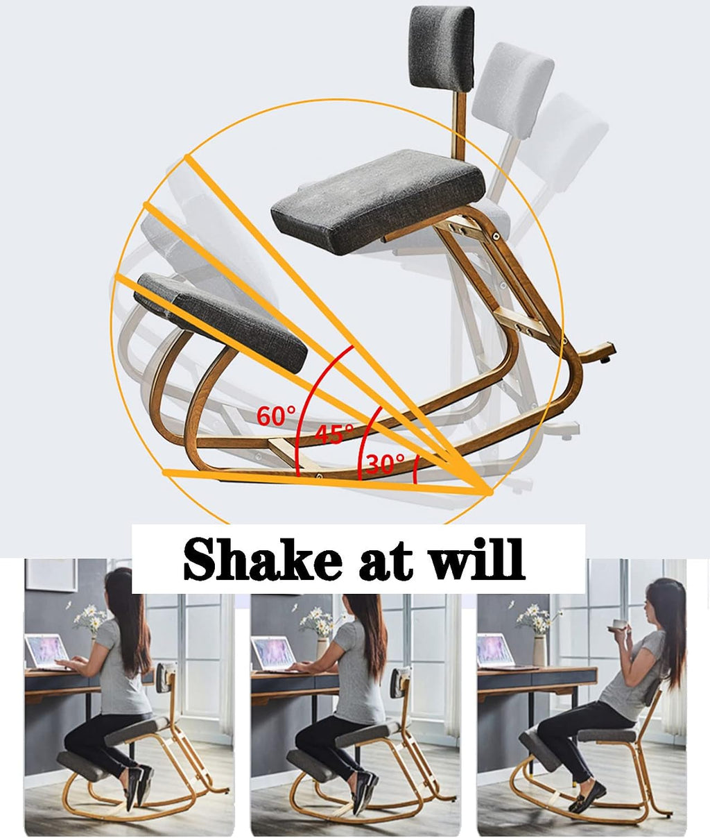 Ergonomic Kneeling Chair with Back Support - Posture Corrective Rocking Balance Stool for Office Use, Orthopedic Design to Relieve Fatigue and Improve Comfort (Black)