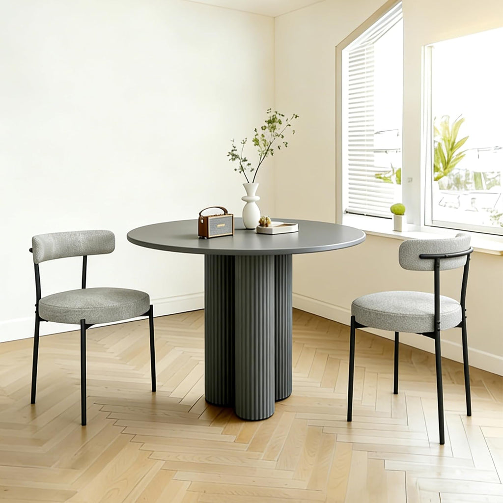 Boucle Dining Chairs Set of 2, Round Kitchen Chairs with Curved Backrest and Metal Legs, Upholstered Modern Style, Suitable for Living Room