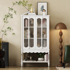 ECACAD 62.2" H Vintage 4-Tier Kitchen Pantry Freestanding Accent Storage Cabinet with Embossed Glass Doors, Solid Wood Legs & Bottom Shelf for Dining Room, White