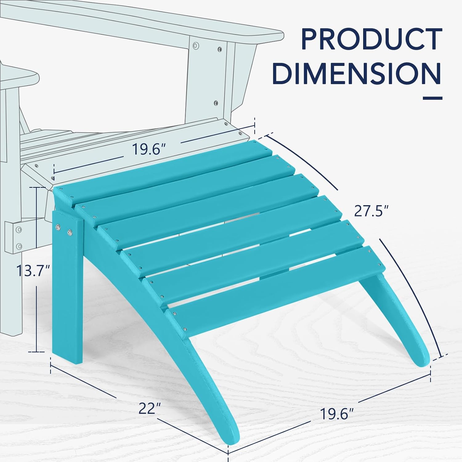 Adirondack Footrest Outdoor Weather Resistant Adirondack Footrest, Ottoman, Chair Companion, Folding Footstool for Patio, Pool, Garden, Backyard & Lawn (Turquoise)
