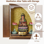 Solid Wood Buddha Altar Shelf Niche with Pull-Out Storage Panel Buddhist Display Cabinet with doors Meditation Table for Pooja and Incense Tribute(Black walnut color,31*27*43cm/12.2*10.6*16.9in)