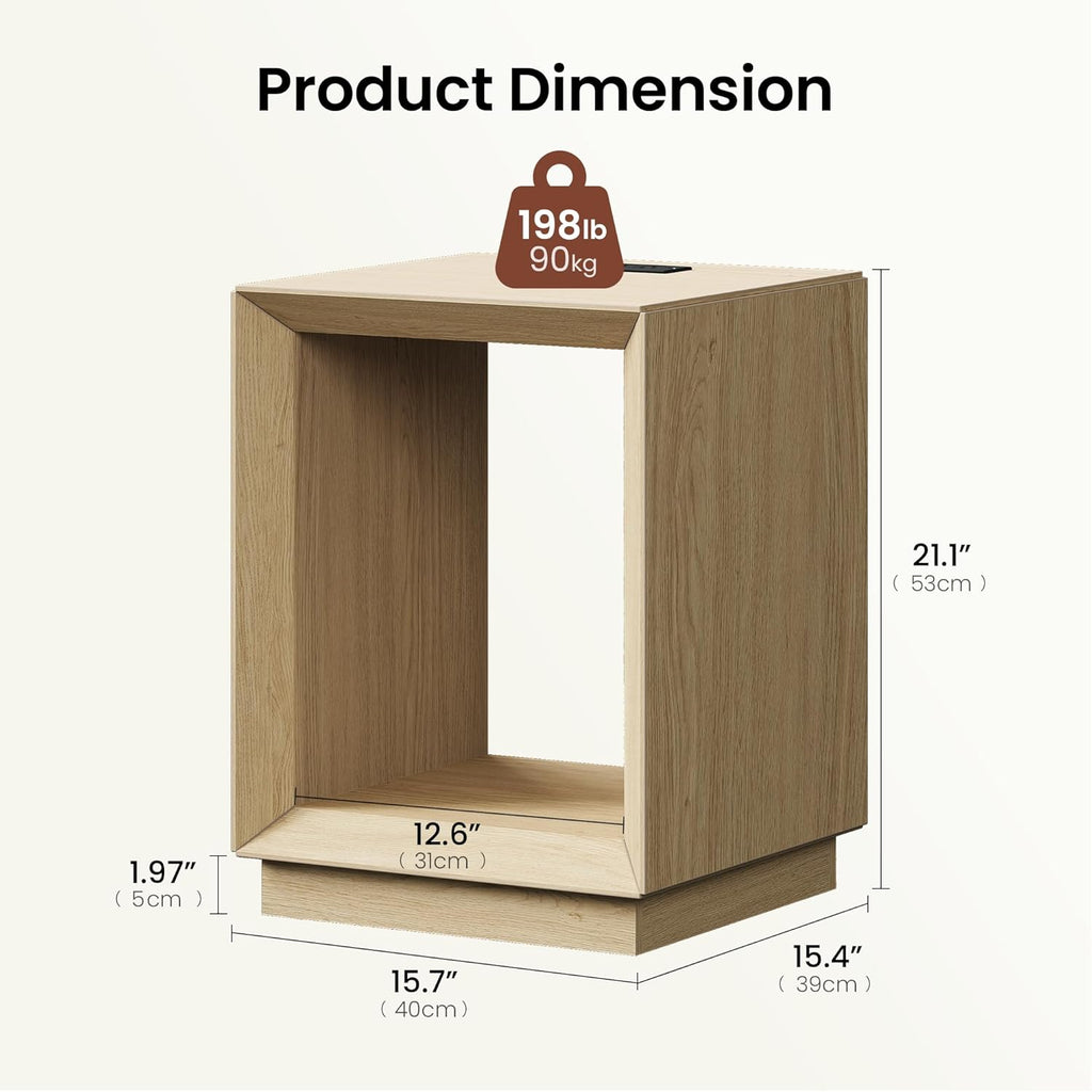 ModernMate End Table with Charging Station, 2-Tier Side Table with Open Storage, Wood Nightstand with USB Ports & Outlets, Modern Bedside Table for Bedroom Living Room, Easy Assembly, Natural Wood
