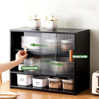 Small Countertop Kitchen Pantry, 3 Tiers Bamboo Pantry Sideboard with 2 Sliding Doors, Freestanding Kitchen Storage Cabinet Utility Dining Cupboard for Spice Dish Bowl Seasoning Bottle (Black)
