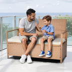 VEVOR Outdoor Storage Bench, 2-Person PE Rattan Storage Bench, 70 Gal Deck Box with Cushion, Supports up to 265 lbs, Outdoor Seating & Porch Decor for Patio Garden Balcony Yard