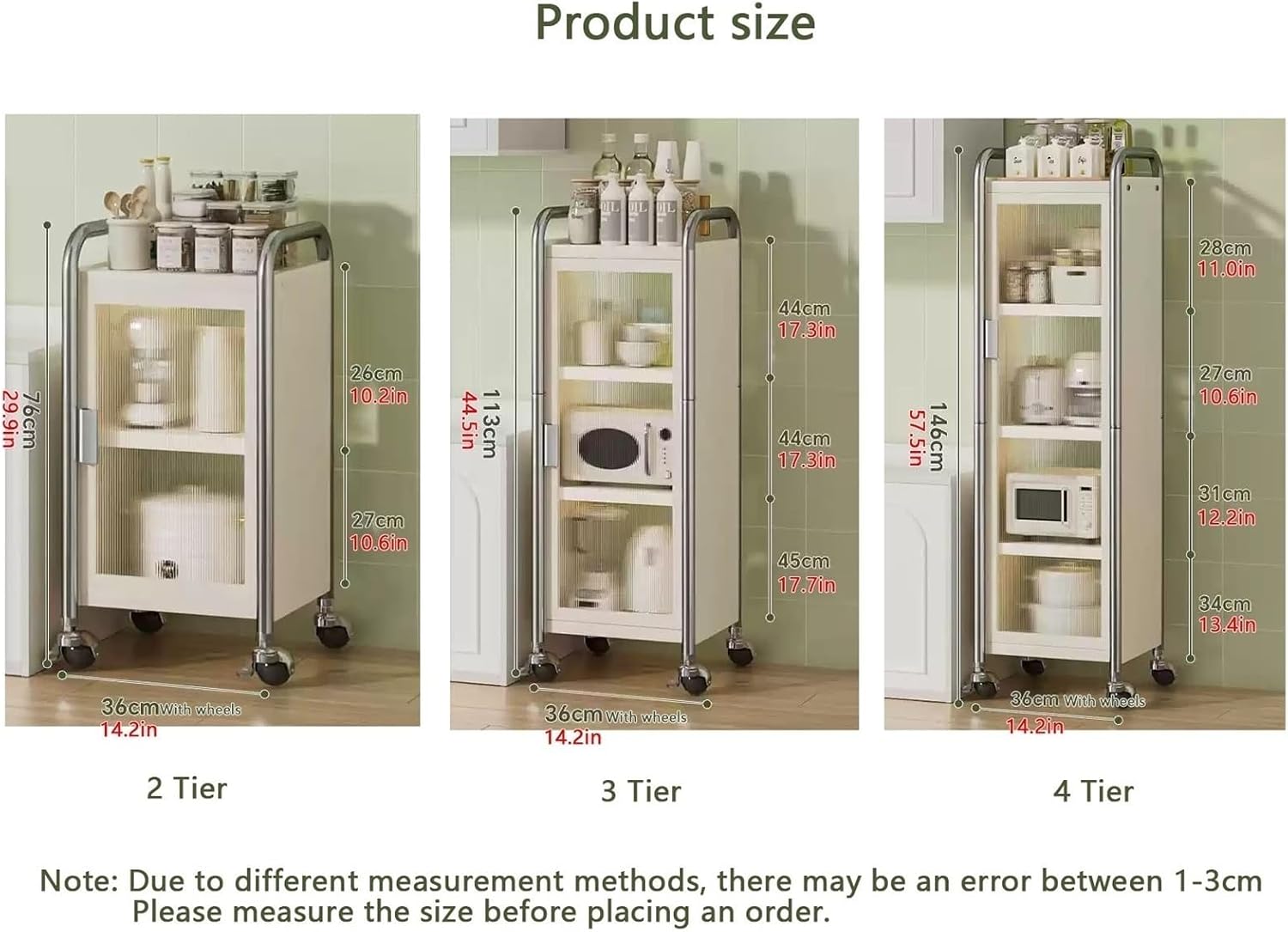 Multi-Layer Kitchen Racks Narrow Pantry Storage Cabinet for Small Spaces with Wheels Free Standing Microwave Stand Utility Organization and Storage Rack(2 Tier)