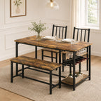 Dining Table Set for 4 with Bench, 55" Kitchen Table and Chairs Set with Wine Rack, Glass Holder & Storage Shelves, Space Saving Dining Room Table Set for Small Kitchen, Apartment, Rustic Brown