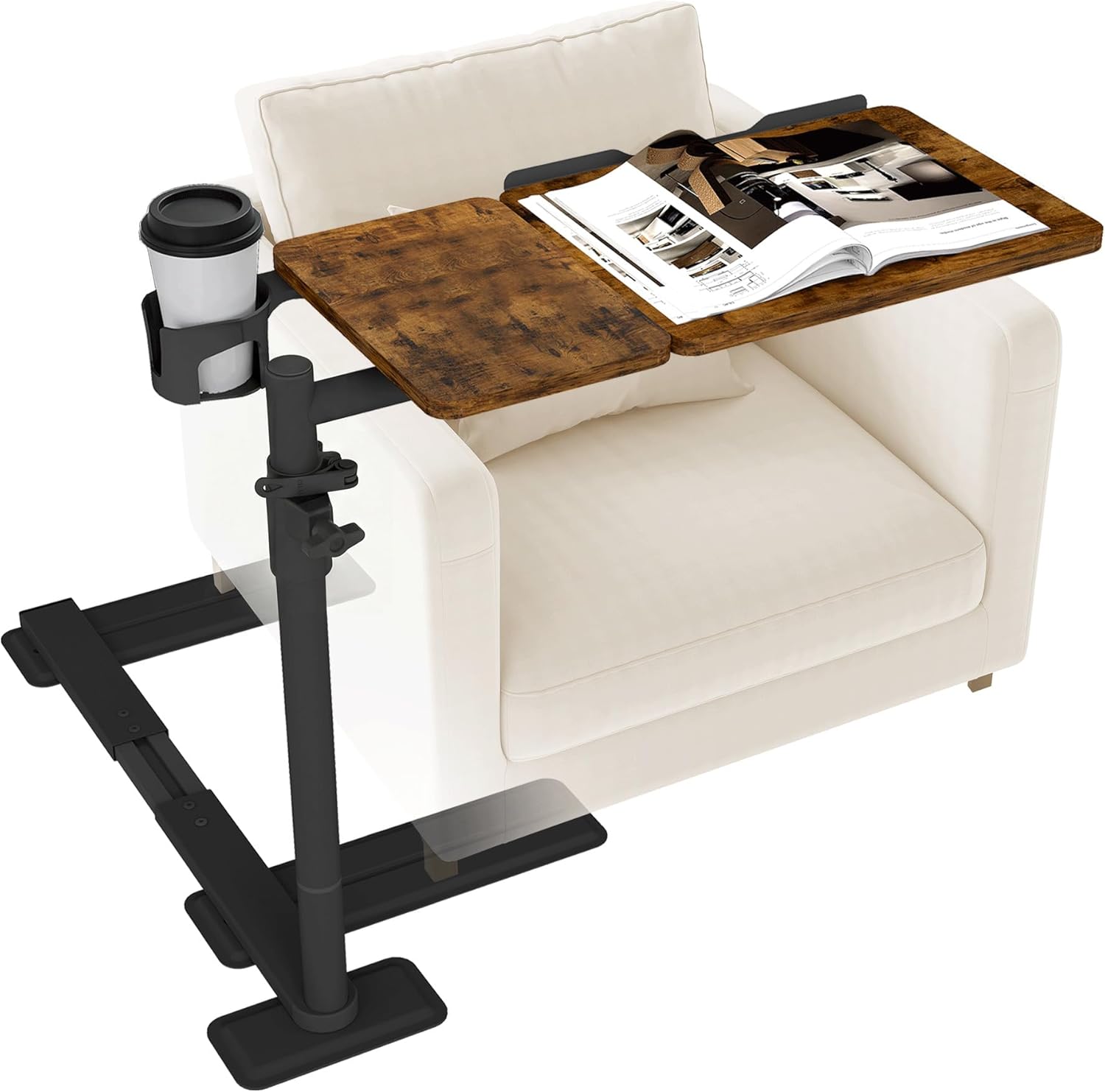 YUHFERA Swivel Table for Recliner Chair with Tilting Top, Adjustable Laptop Side Table for OverCouch & Sofa, Slide Under Tray Tables for Eating & Reading, Armchair Desk (Rustic Brown)