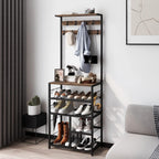 GiftGo Vintage Large 5-Tier Hall Tree with Console Table Entryway Coat Rack Floor Standing Shoes Rack Storage Shelf Organizer for Home Office Bedroom (Rustic Brown)