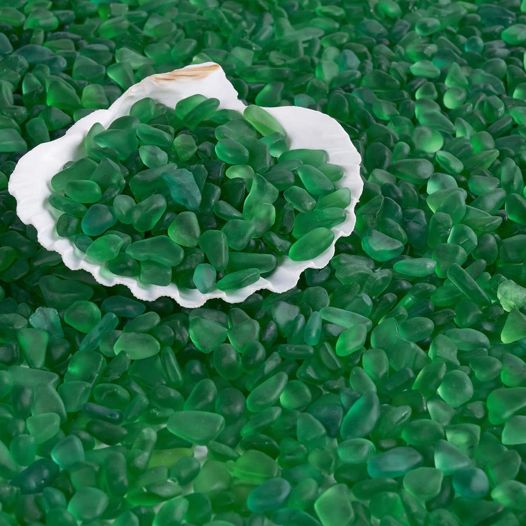 QEQEKAKA Sea Glass Stones for Crafts About 1LB (405g/14.28oz) Green Glass Pebbles Gemstones Bulk for Aquarium Rocks Fish Tank Gravel Green Filler for Vases Centerpieces