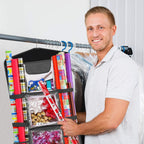 ProPik Hanging Double Sided Wrapping Paper Storage Organizer With Multiple Pockets Organize Your Gift Wrap, Gift Bags Bows Ribbons 40"X17" Fits 40 Inch Rolls Clear PVC Bag (Black)