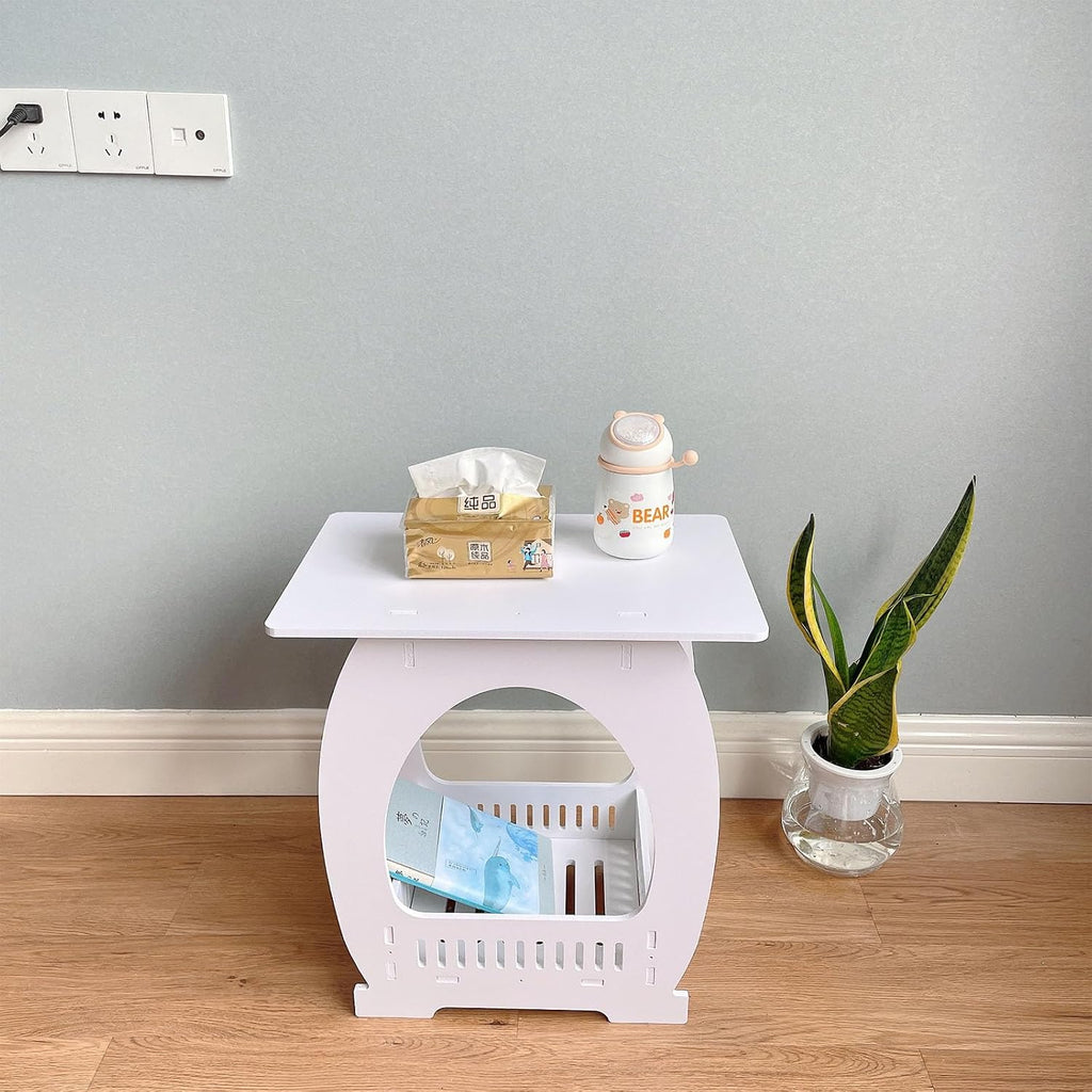 Modern Square Design Small End Table with Rounded Edges Space Efficient for Studio Apartments Bathroom Living Room Small Space Bedsides