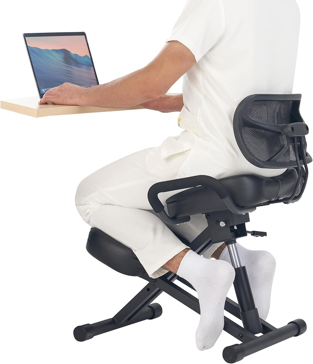 Master Massage Ergonomic Kneeling Chair with Back Support for Office -Posture Chair with Angled Seat and Backrest for Home and Office-Posture Correction Stool-Improve Your Posture