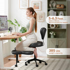 Pinmoco Black PU Leather Cross Leg Chair – Modern Home Office Desk Chair with Wheels, Ergonomic Comfortable Seat for Adults, Durable Water-Resistant Professional Design