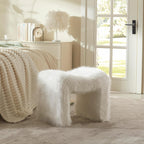 Vanity Stool Chair Small Footstool Ottoman Faux Fur Seating Backless Modern Foot Rest Ottoman Furry for Makeup Room Living Room Bedroom Entryway,White (Single 1)