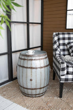 Drum Side Table with Removable Lid, 22.5x22.5x26 Inch Iron End Table with Storage for Living Room, Bedroom, Farmhouse Decor