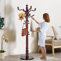 Solid Wooden Coat Rack Stand, Coat Racks Freestanding with 14 Hooks, Natural Birch Wood Coat stands with Sturdy Round Base, tree Coat Hanger Standing for Entryway Bedroom Office (Redwood disc)
