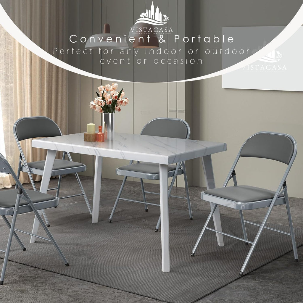 6 Pack Padded Folding Chairs, Heavy Duty Metal Frame with PU Leather Seat & Back, 350 lbs Capacity Portable Stackable Indoor Outdoor Chairs for Party Wedding Office(Gray, 6 Pack)
