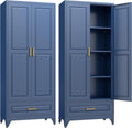SteeLoong 75" Kitchen Pantry Cabinet with Drawer, Metal Storage Cabinets with Doors and 4 Adjustable Shelves,Blue Kitchen Cabinet with 2 Gold Handles,Food Cupboard for Livingroom,Pantry, Bathroom