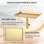 Salon Tray on Wheels, Gold Salon Rolling Tray with Adjustable Height, Hair Stylist Tray, Metal Service Instrument Storage Tray for Salon&Home Use, Suitable for Tattoo Tray and Dental Tray