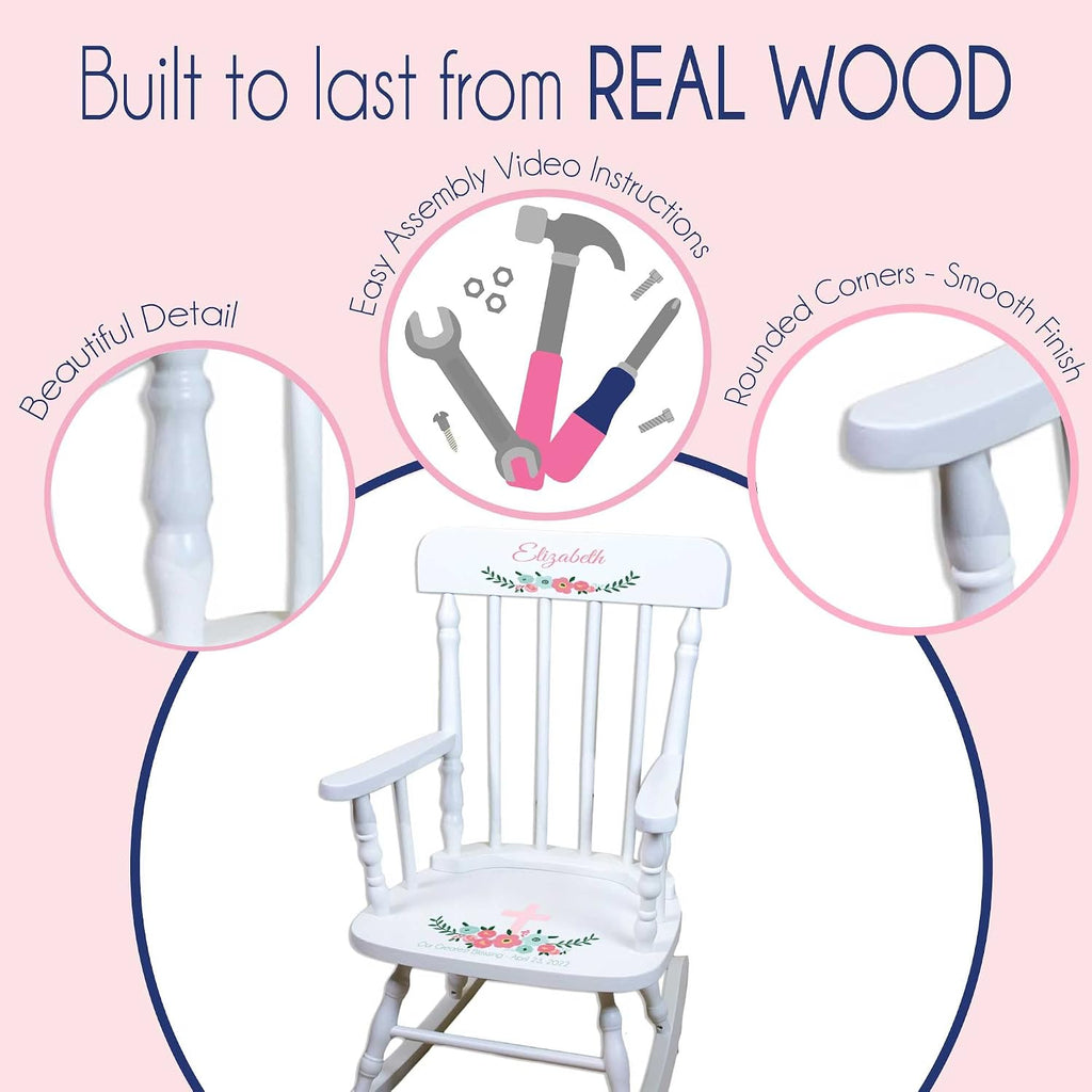 My Bambino Girl's Personalized White Wood Rocking Chair Toddler Baby Gift (Calico Owl)