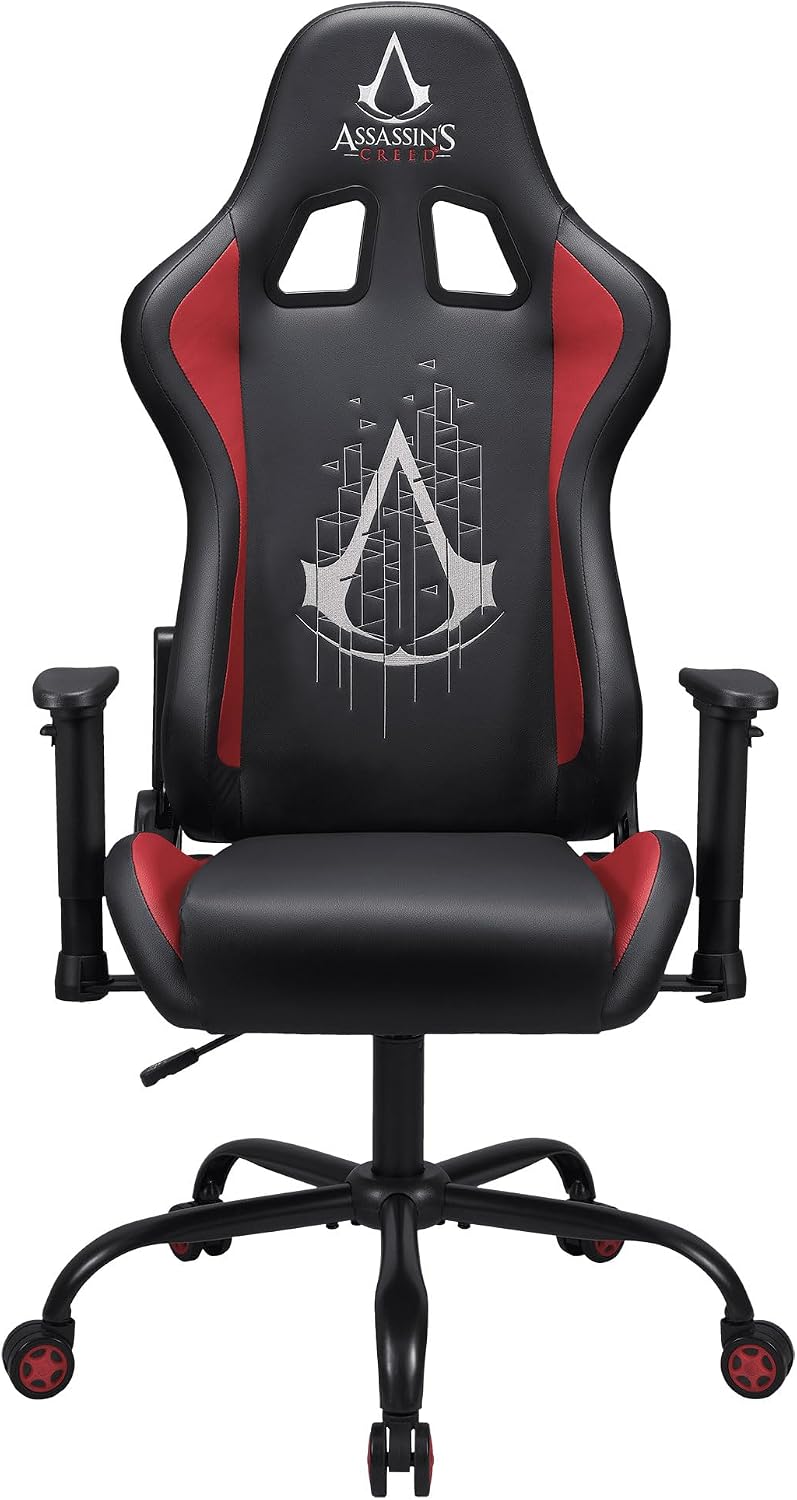 SUBSONIC Assassin's Creed Gaming Chair, Modern Black Faux Leather, Ergonomic, Lightweight, Arm Rest, Recliner, 150kg, 53cm Seat Depth