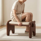 Composite Footstool Dog Shaped Stool Ottoman Bench Seat Low Stool Footrest with Sturdy Rubberwood Base Padded and Rounded Edges Suitable for Apartments dorms Small, Walnut