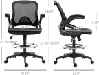 Vinsetto Mesh Drafting Chair, Tall Office Chair with Lumbar Support, Flip-Up Armrests, Footrest Ring and Adjustable Seat Height, Black