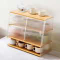 Kitchen Pantry Storage Cabinet, Trapezoidal Countertop Cabinet with Shelves and Striped Acrylic Door for Kitchen Countertops, Coffee Bars, for Syrup, Cups, Stirrer (C)