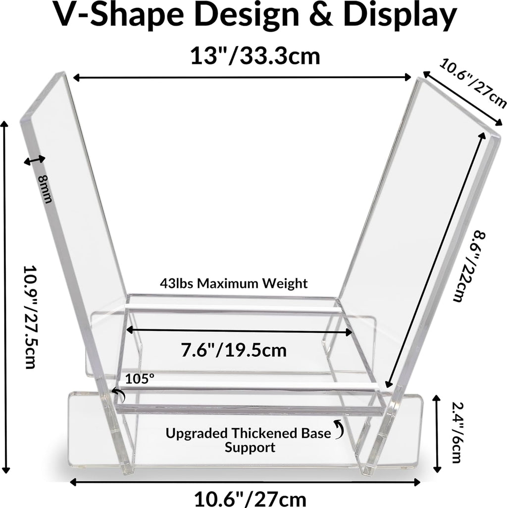 Honygebia Acrylic Vinyl Record Holder - Clear Record Album Holder, V-Shaped Vinyl Record Storage Racks, Album Holders for Vinyl Records, Shelf for Storing Collection of 40 Premium LPs