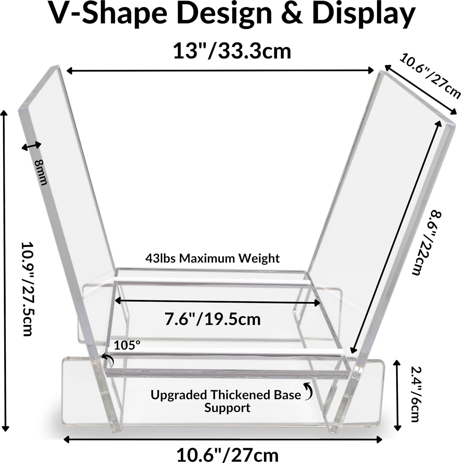 Honygebia Acrylic Vinyl Record Holder - Clear Record Album Holder, V-Shaped Vinyl Record Storage Racks, Album Holders for Vinyl Records, Shelf for Storing Collection of 40 Premium LPs