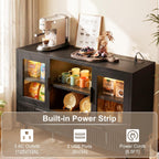 44" Sideboard Buffet Cabinet with Storage, Smart LED Lights Coffee Bar Cabinet with 8 Drawers & Adjustable Shelves, Modern Kitchen Storage Credenza Console Table for Living Room, Black