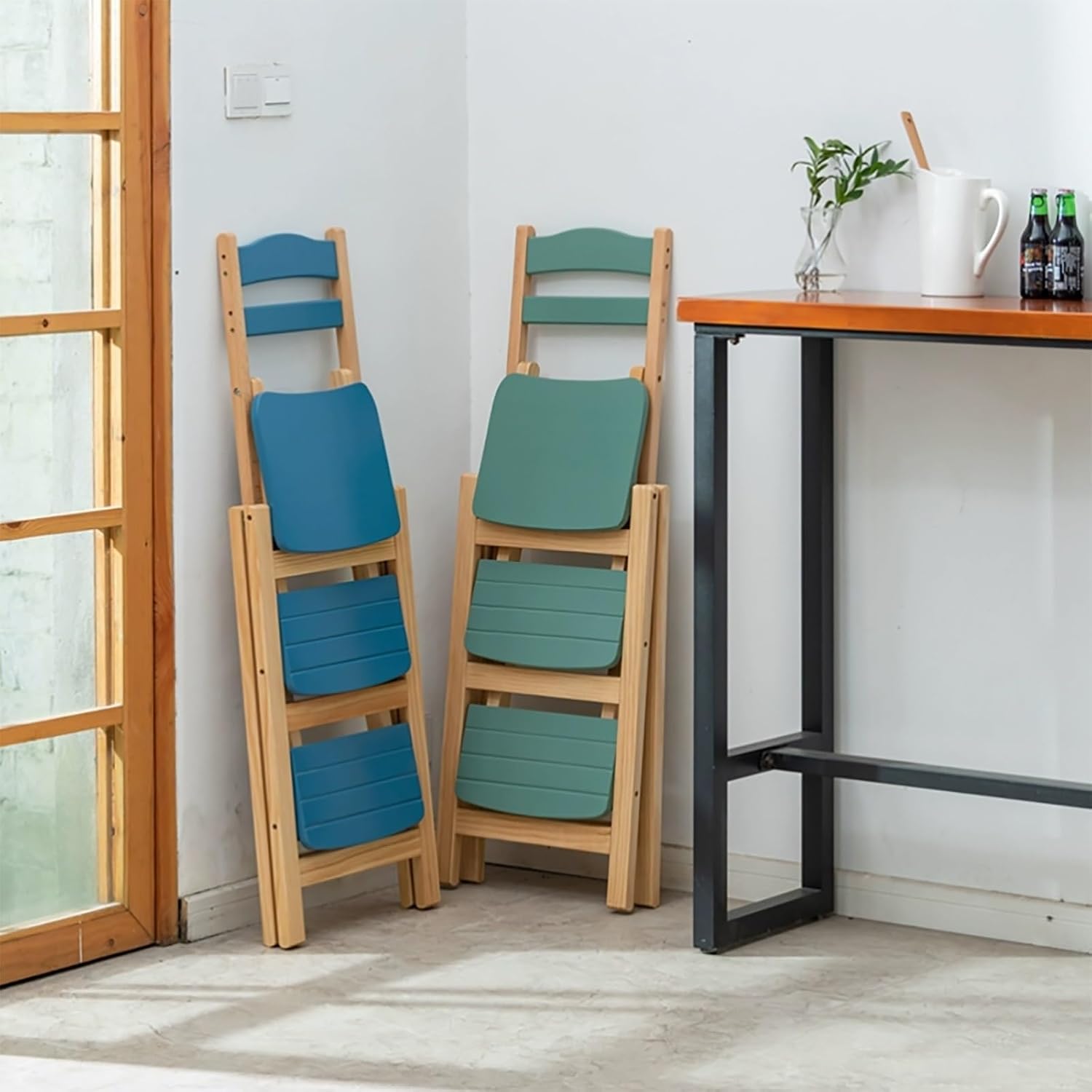Retro Step Stool Chair For Kitchen 1950S,Folding Bar Stool Multifunctional 3 Step Ladder,Solid Wood Ladder Stool Counter Height Tall Stool,Portable Foldable Stool Step Stool For Adults Kitchen Outdoor