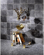 Pure Decor Lucite and Acrylic End Table w/ 4 Gold Legs in Clear