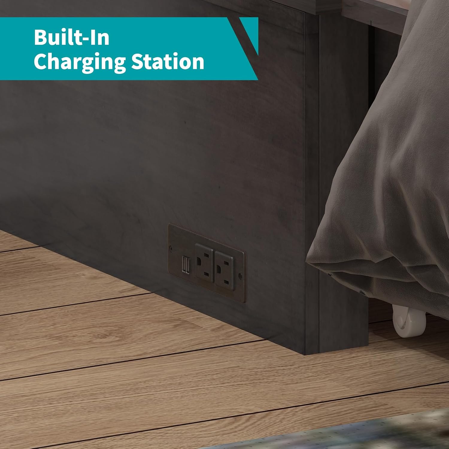 BALUS Queen Murphy Bed, Murphy Cabinet Bed with Tri-Fold Mattress & Storage Drawer, Guest Beds Space Saving Adult Cabinet Murphy Beds with USB Charging Ports for Guest Room Bedroom, Grey