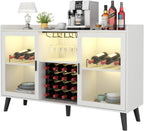 Auromie Wine Bar Cabinet with Led Light, Home Coffee Cabinet with Wine and Glass Rack, Kitchen Buffet Sideboard with Storage Shelves, Freestanding Liquor Cabinet for Living Room, Dining Room (White)