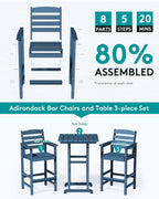 SERWALL 3 Pcs HDPE Bar Height Adirondack Chairs and Table Set, Blue