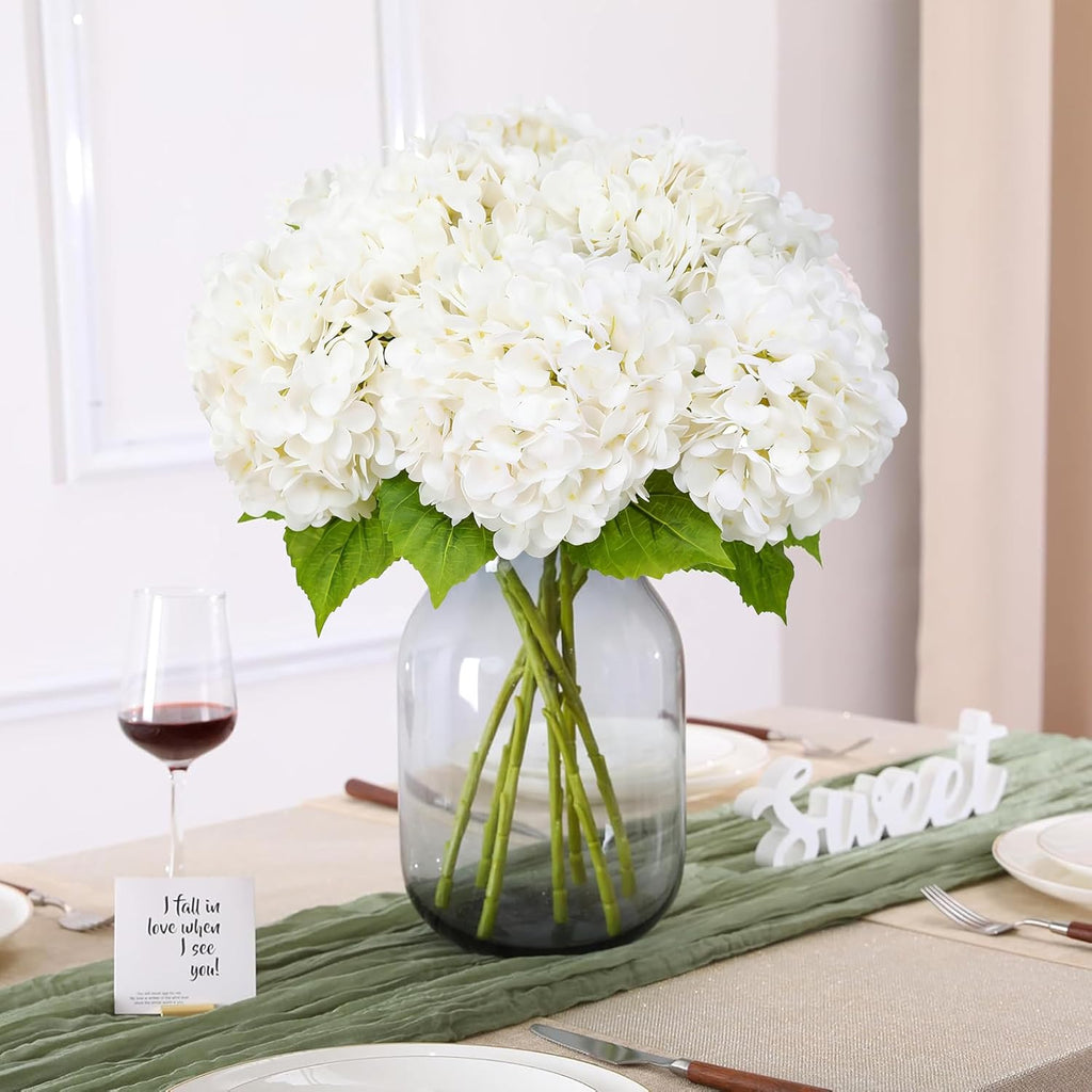 3 Pcs White Artificial Hydrangea Large Flowers 20" Real Touch Faux Hydrangea Flowers Latex Fake Flowers for Wedding Party Home Decor