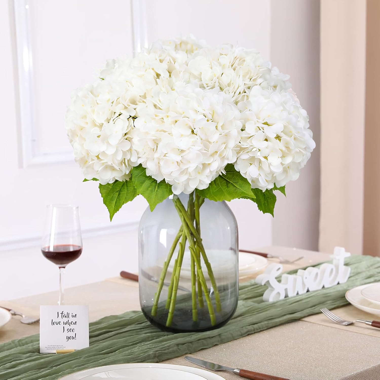3 Pcs White Artificial Hydrangea Large Flowers 20" Real Touch Faux Hydrangea Flowers Latex Fake Flowers for Wedding Party Home Decor