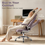 High Back Velvet Office Chair Purple, Comfy Home Executive Desk Chairs with Flip-Up Arms, Fabric Ergonomic Chairs with Lumbar Support, Stylish Computer Swivel Chair with Wheels for Women