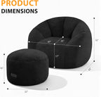 HABUTWAY Bean Bag Chair, Oversized Shell-Shaped Bean Bag Couch with Ottoman, Giant Beanbag Chair for Adults and Kids, Comfy Bean Bag Sofa & Footstool, Large Floor Sofa for Living Room Bedroom, Black
