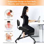 Ergonomic Kneeling Chair with Back Support, Adjustable Height Posture Chair for Home Office, Promotes Healthy Sitting and Better Posture, Prevents Cross-Legged Sitting, Black