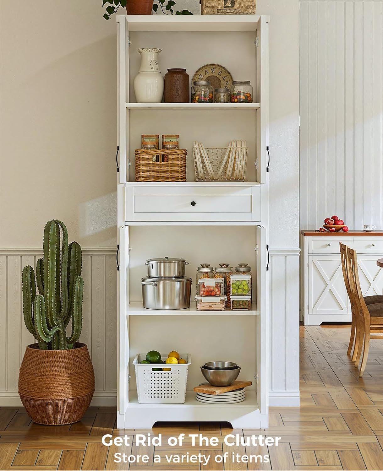 Lyromix 68'' Farmhouse Kitchen Pantry Cabinet with Adjustable Shelves, Tall Storage Cabinet with Barn Doors, Freestanding Versatile Cupboard for Dining Room, White