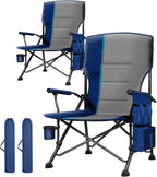 Oversized Camping Chair 2 Pack with Metal Hard Handle, Heavy Duty Folding Camp Chairs with High Back Support, Up to 500lbs Portable Outdoor Chairs for Beach, Tailgating, Blue